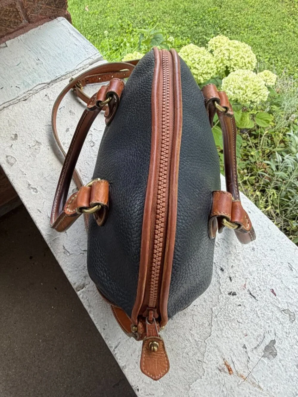 Dooney & Bourke Vintage USA Norfolk Navy Ink Doctors Domed Satchel Crossbody Bag